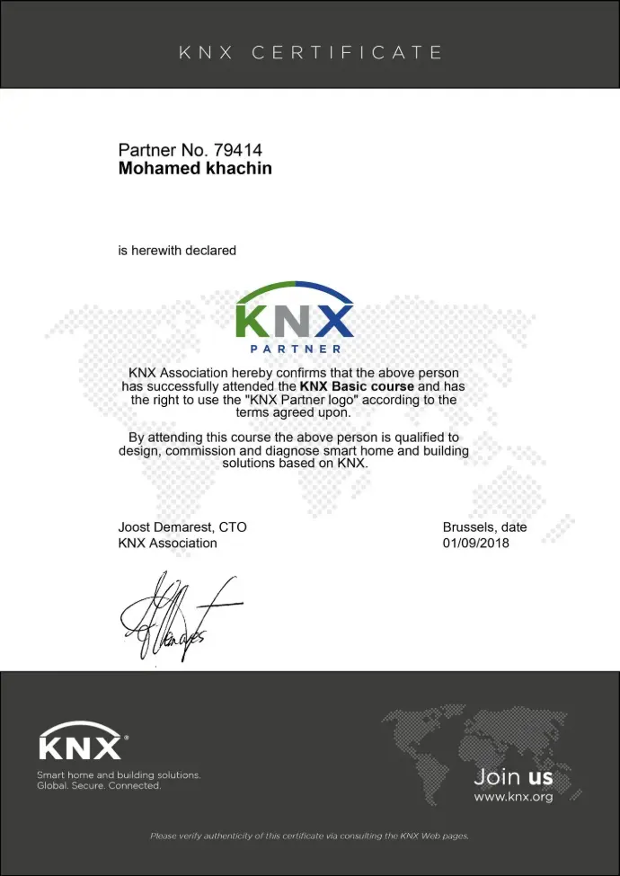 knx Certificat